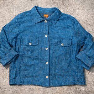 Hearts of Palm Women’s Size 18 Blue Linen Blend Button Front Shirt Jacket